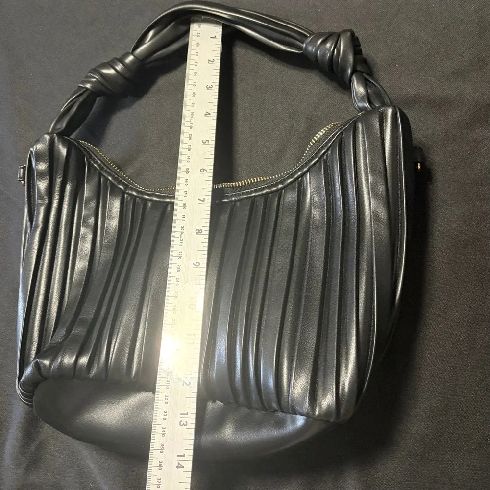 Urban Expressions Black Pleated Vegan Leather Hobo Bag Knotted Handle Crossbody